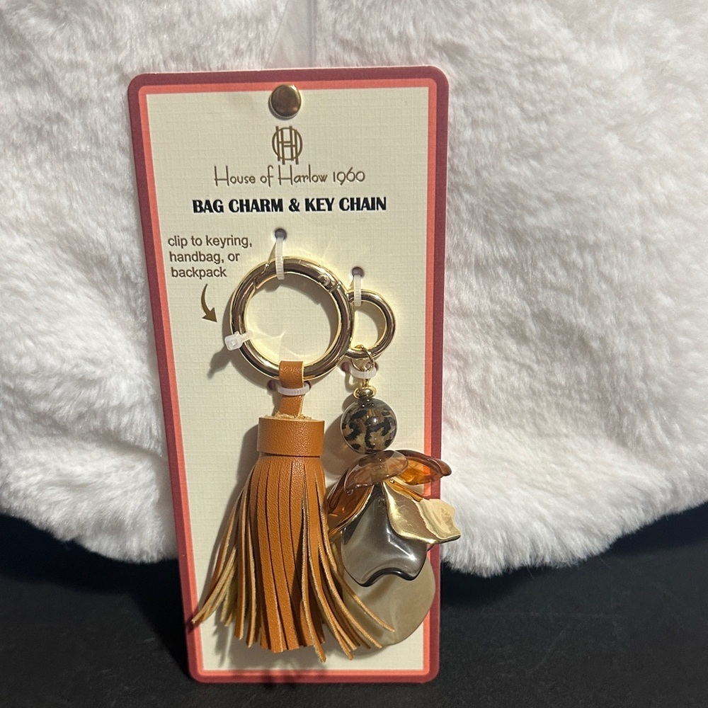 House of Harlow 1960 beaded flower and tassel key chain and bag charm